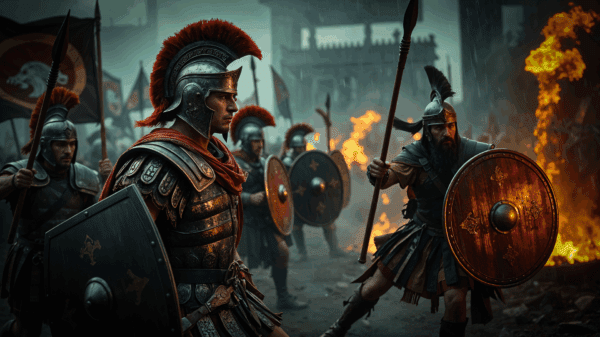 Guerrieri antichi romani che combattano
